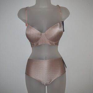 Youmita 36C Rosedust Jacquard Push Up Bra and Seamless Large Panty NWT